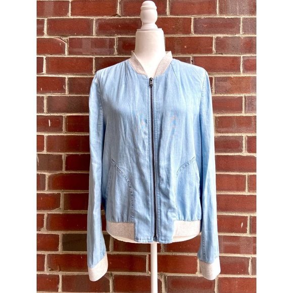 Lou & Grey Tops - Collared Chambray Zip-Up